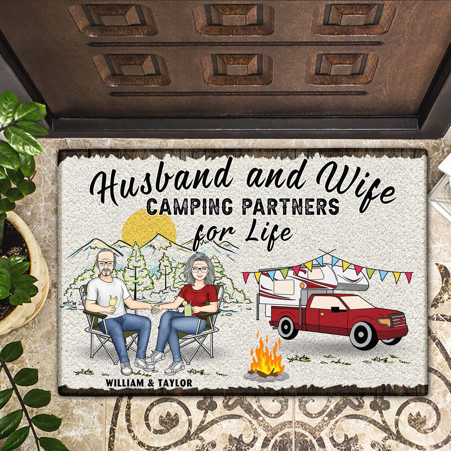 Home Is Where We Park It Family - Gift For Couple - Personalized Doormat