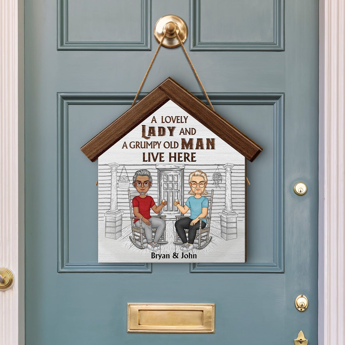 A Lovely Lady And Grumpy Old Man Live Here - Gift For Couples - Personalized Custom Shaped Wood Sign