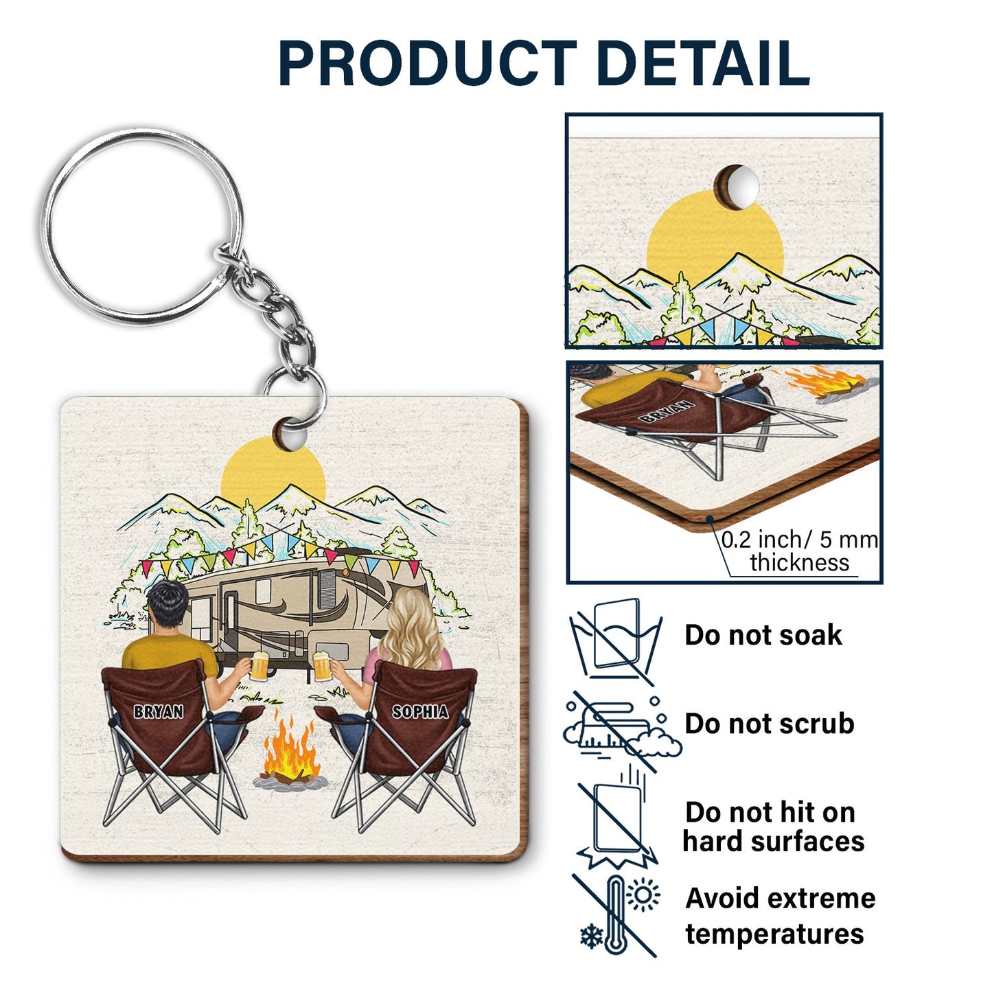 Keys To The Campers - Gift For Couples - Personalized Wooden Keychain