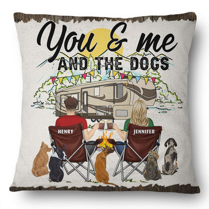 You & Me And The Dog Home Is Where - Gift For Camping Couples - Personalized Pillow