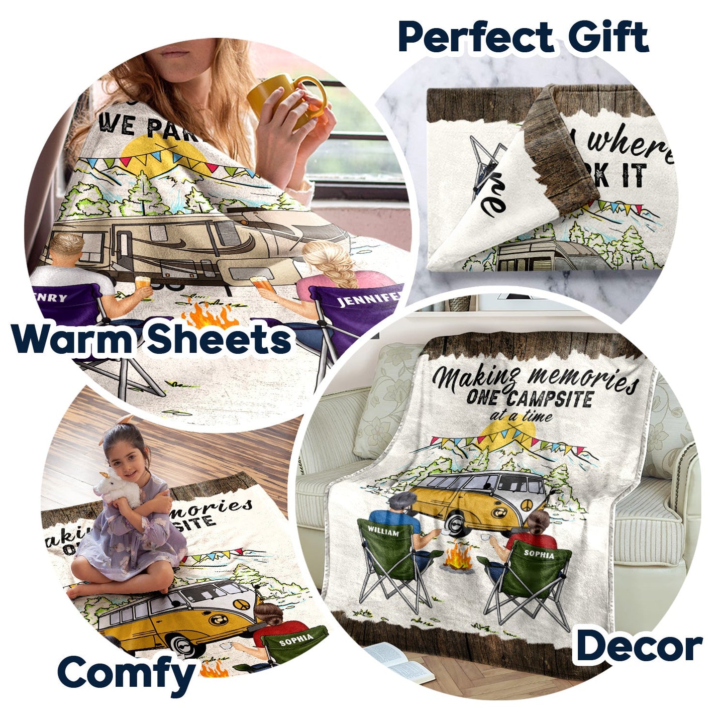 Home Is Where Making Memories One Campsite At A Time - Camping Family Gift - Personalized Fleece Blanket