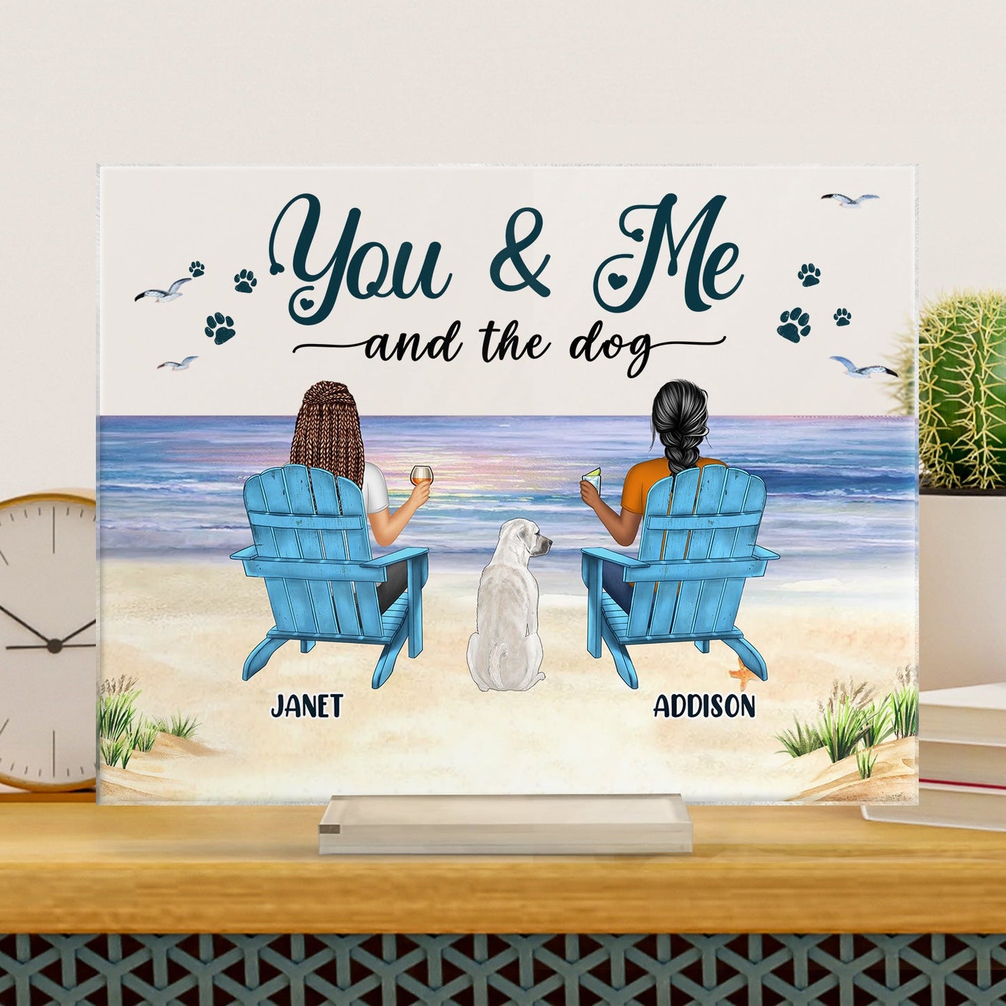 You And Me And The Dogs Peace Beach View - Gift For Pet Lovers - Personalized Horizontal Rectangle Acrylic Plaque