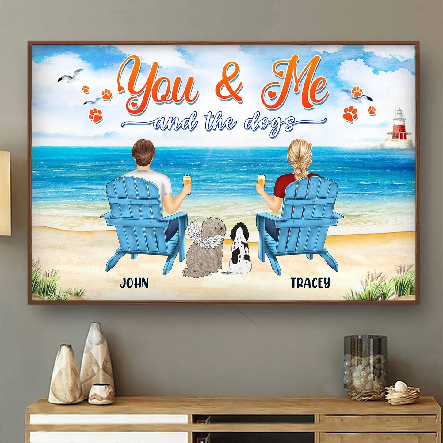 You And Me And The Dogs Peace Beach View - Gift For Pet Lovers - Personalized Poster