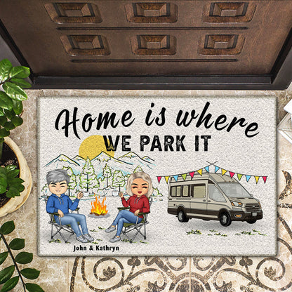 Happy Campers Chibi Couple - Gift For Camping Lovers - Personalized Doormat