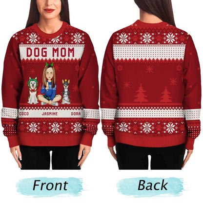 Best Dog Mom Ever Cartoon Style - Christmas Gift For Dog Lovers - Personalized Unisex Ugly Sweater