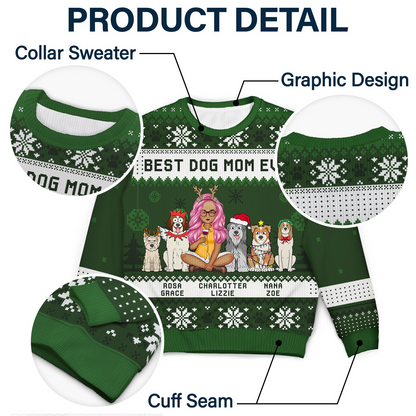 Best Dog Mom Ever Cartoon Style - Christmas Gift For Dog Lovers - Personalized Unisex Ugly Sweater