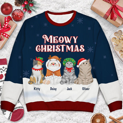 Meowy Catmas - Gift For Cat Lovers - Personalized Unisex Ugly Sweater