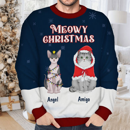 Meowy Catmas - Gift For Cat Lovers - Personalized Unisex Ugly Sweater