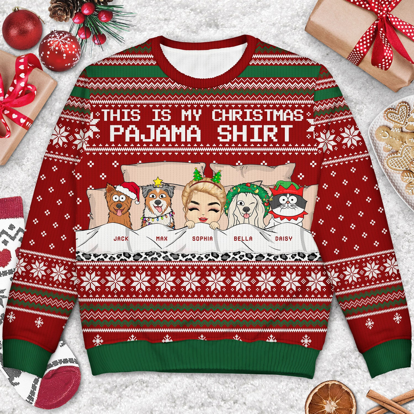 This Is My Christmas Pajama Shirt - Gift For Dog Cat Lovers - Personalized Unisex Ugly Sweater