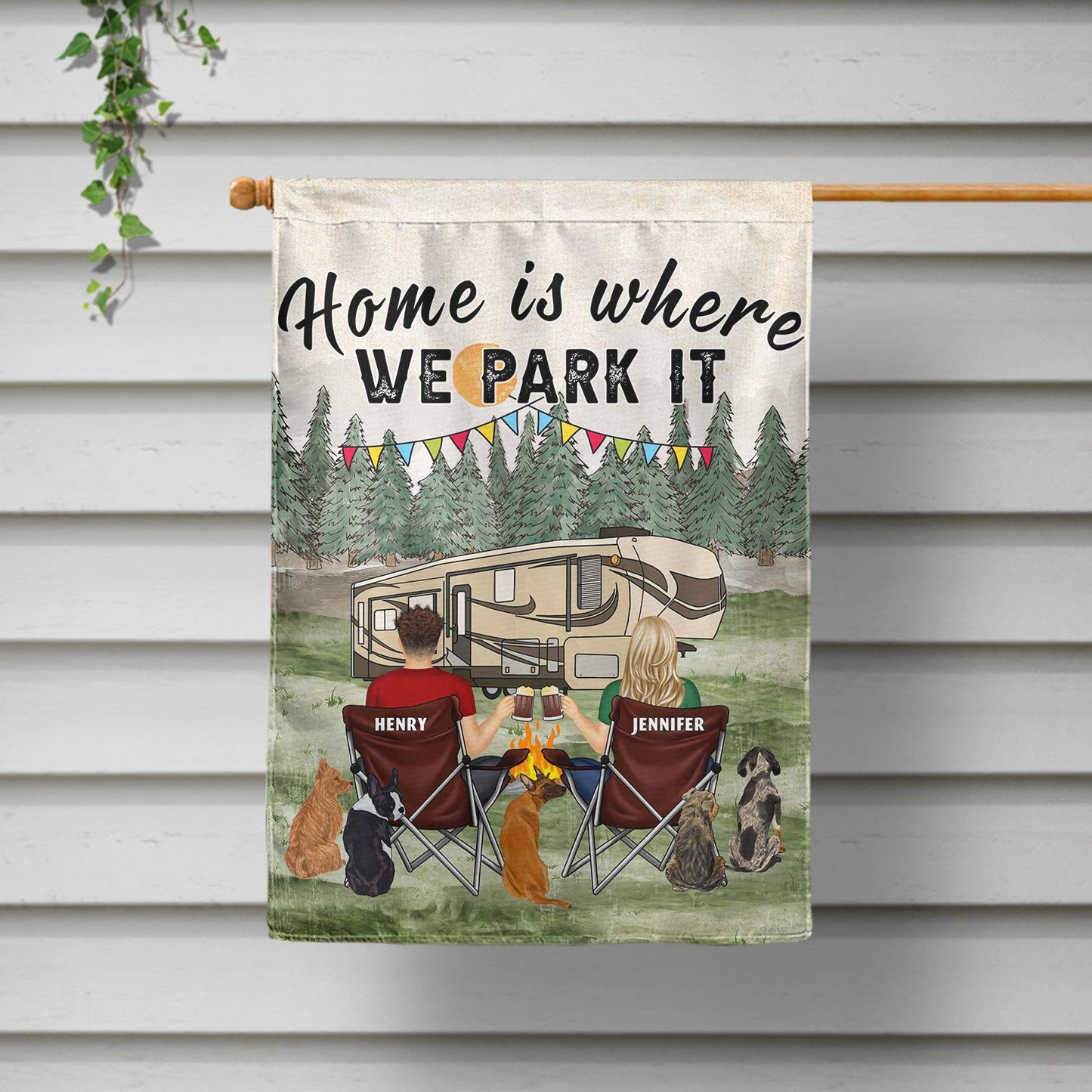 You And Me And The Dog Grass - Gift For Camping Lovers - Personalized Flag