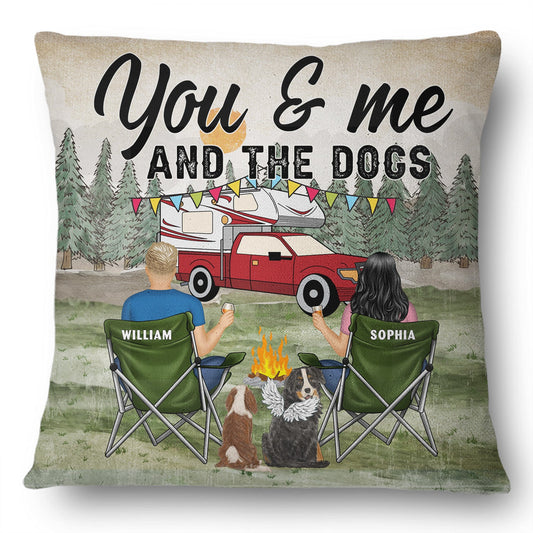 You And Me And The Dog Grass - Gift For Camping Lovers - Personalized Pillow