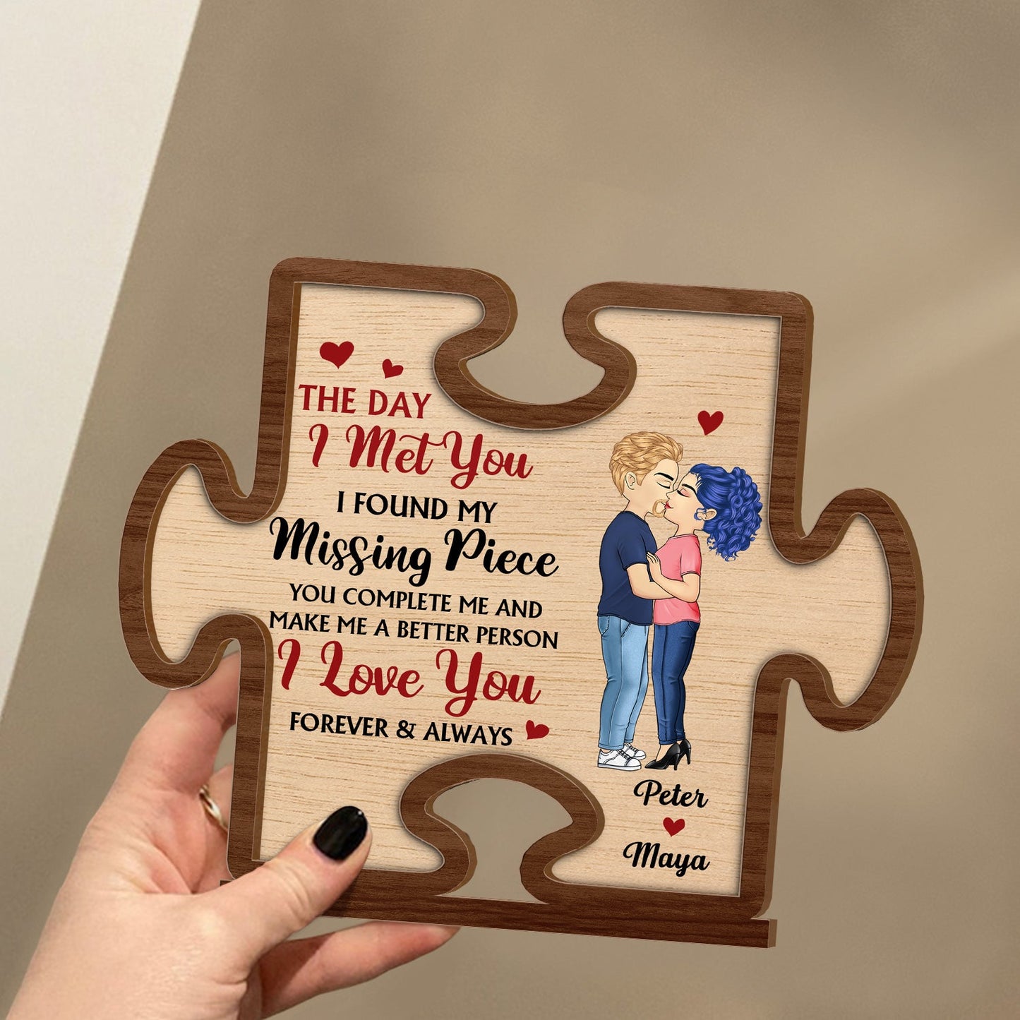 I Found My Missing Piece - Gift For Couple - Personalized Custom Shaped 2-Layered Wooden Plaque