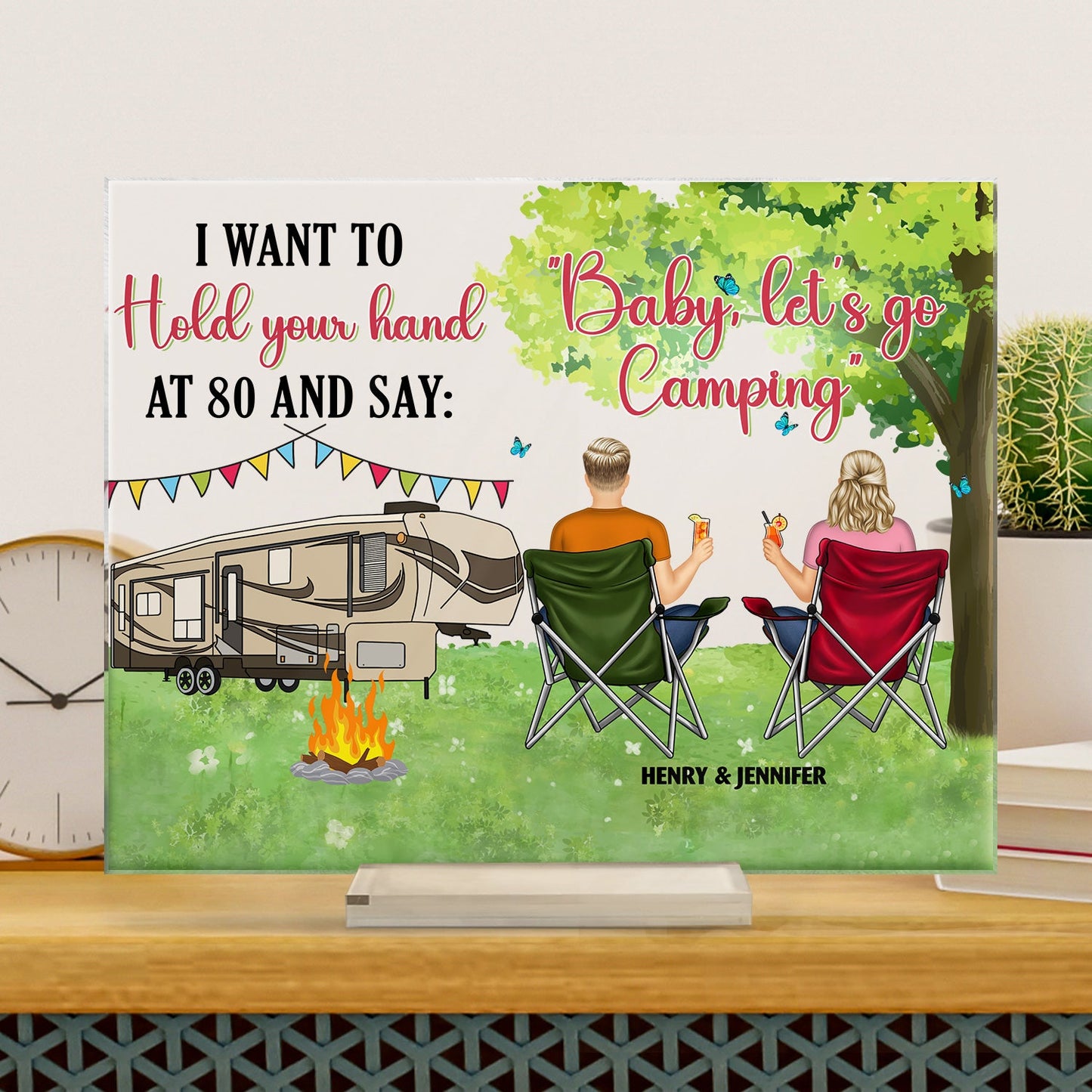 Hold Your Hand At 80 - Gift For Camping Couples - Personalized Horizontal Rectangle Acrylic Plaque