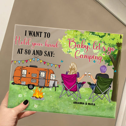 Hold Your Hand At 80 - Gift For Camping Couples - Personalized Horizontal Rectangle Acrylic Plaque