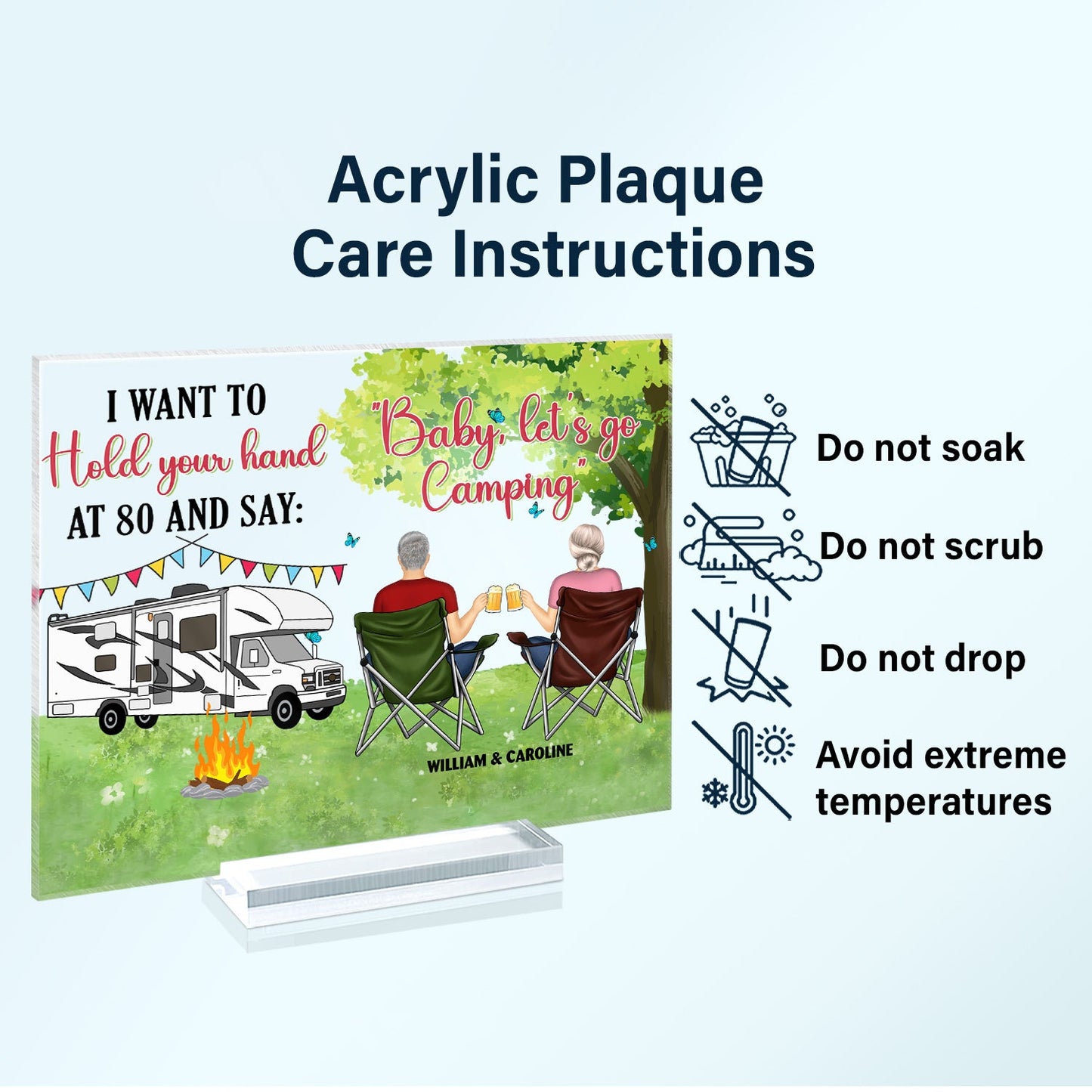 Hold Your Hand At 80 - Gift For Camping Couples - Personalized Horizontal Rectangle Acrylic Plaque