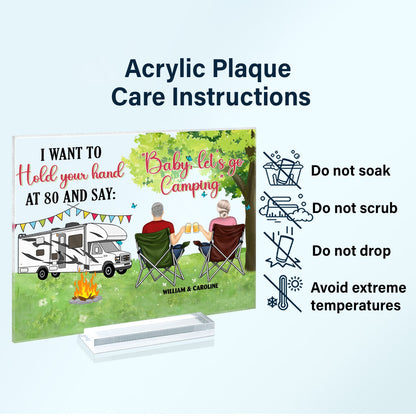 Hold Your Hand At 80 - Gift For Camping Couples - Personalized Horizontal Rectangle Acrylic Plaque