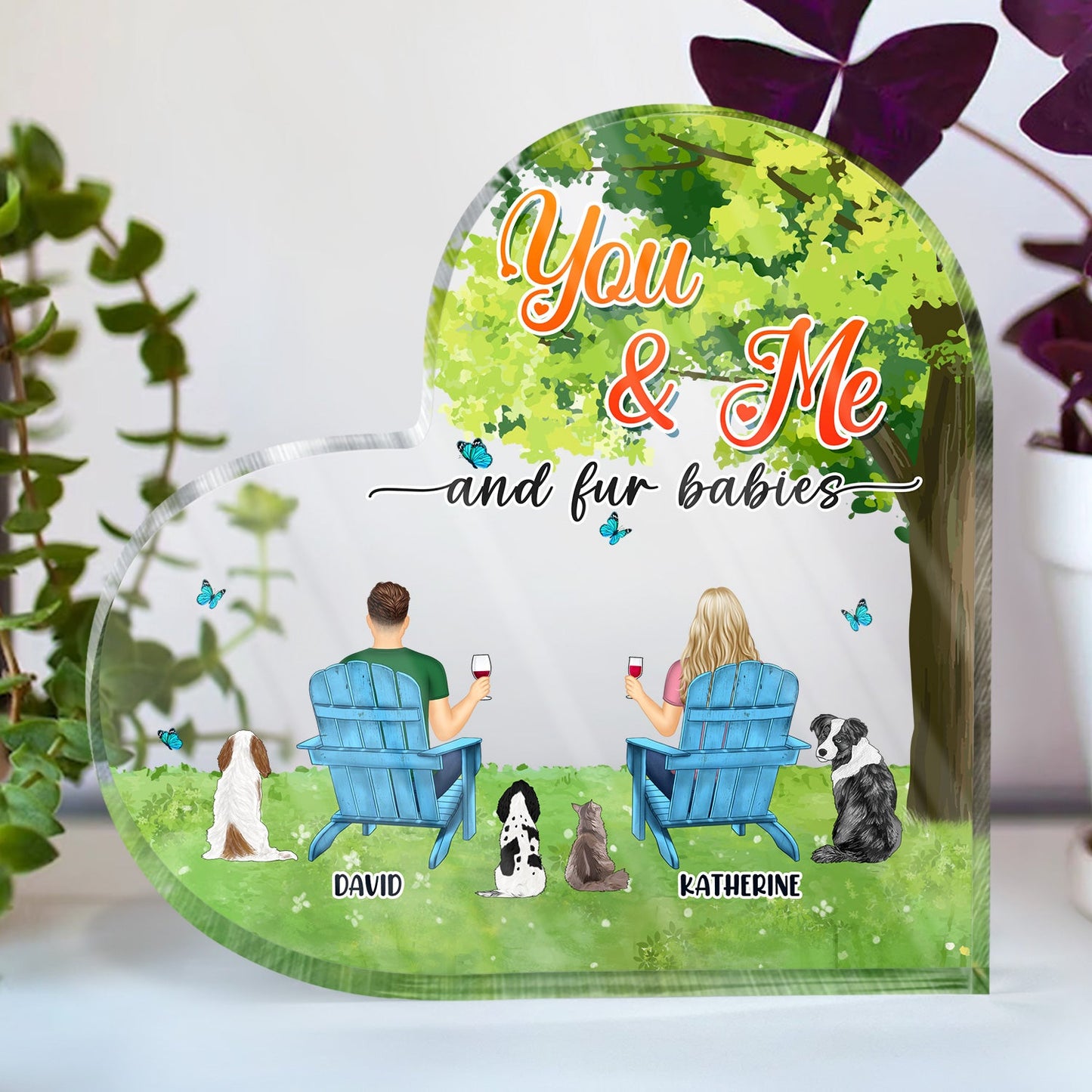 You And Me And The Pet Grass - Gift For Pet Couple - Personalized Heart Shaped Acrylic Plaque