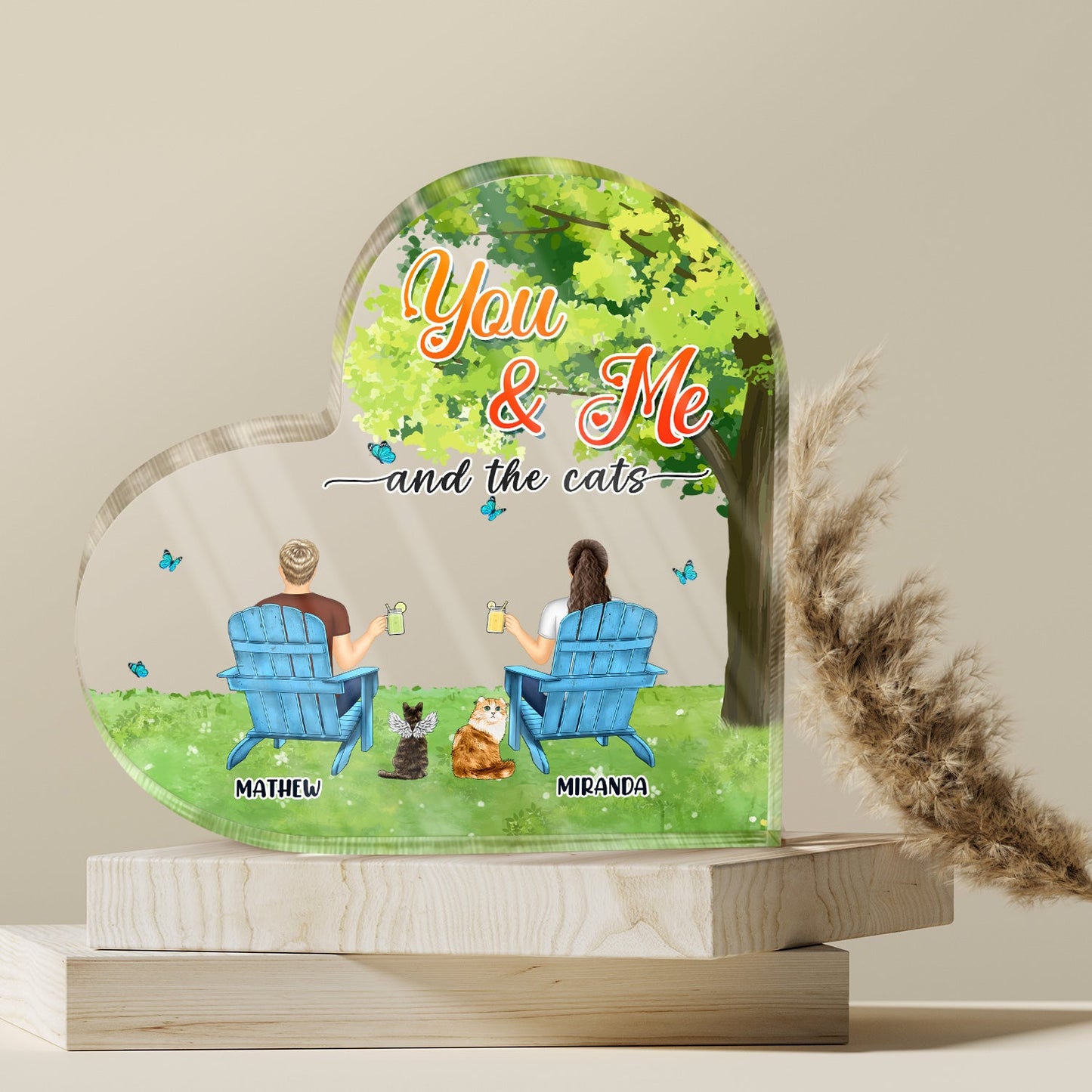 You And Me And The Pet Grass - Gift For Pet Couple - Personalized Heart Shaped Acrylic Plaque