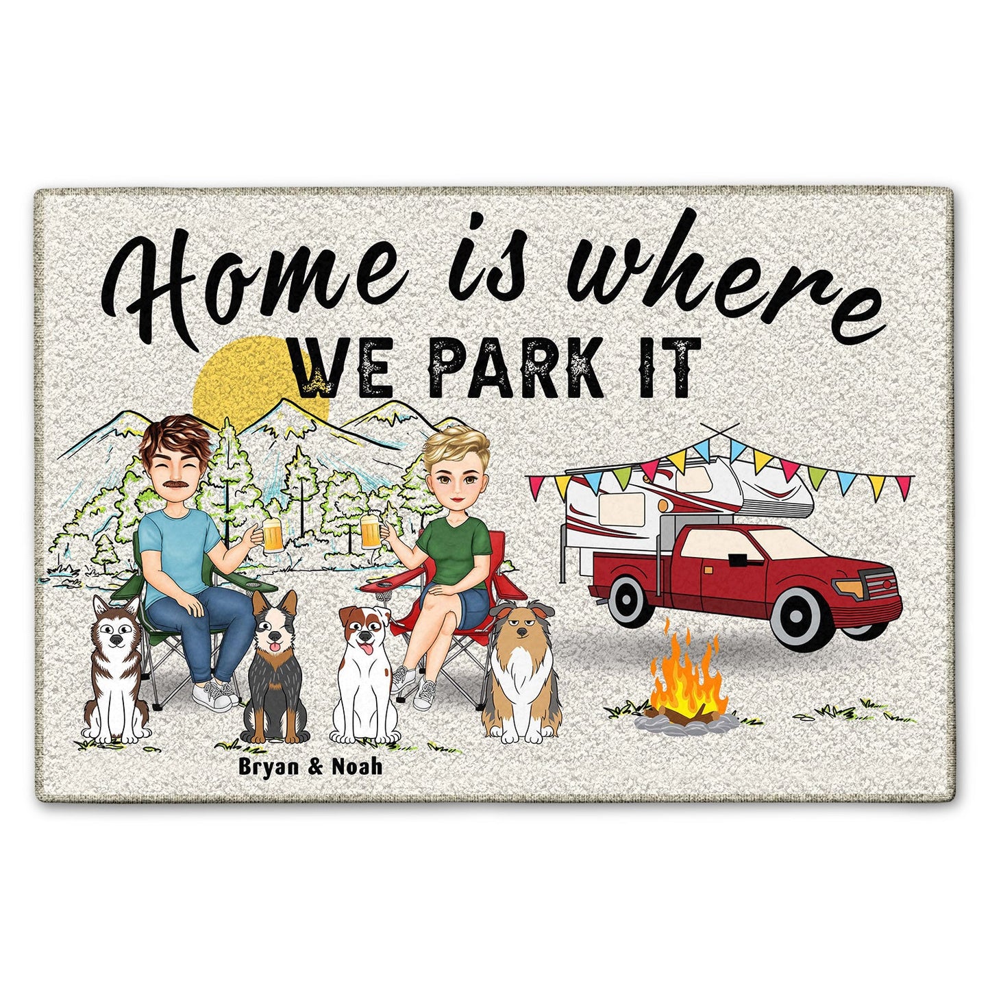 You And Me And The Dog Home Is Where Cartoon - Gift For Camping Lovers, Dog Couples - Personalized Doormat