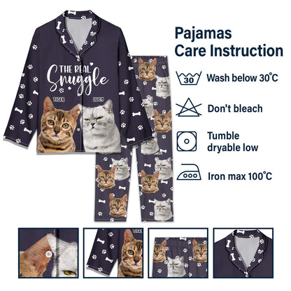 Custom Photo The Real Snuggle Official Sleepshirt - Gift For Pet Lovers, Dog Lovers, Cat Lovers - Personalized Long Pajamas Set