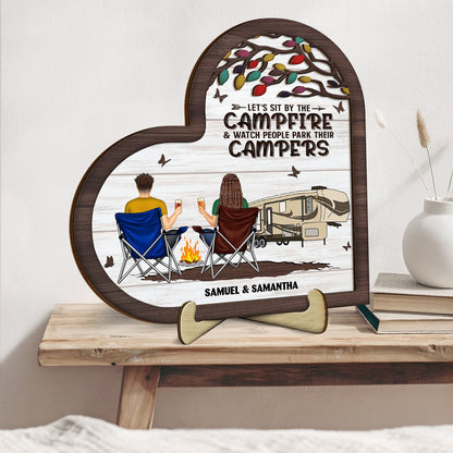 Camping Partners For Life - Gift For Camping Couples - Personalized 2-Layered Wooden Plaque With Stand