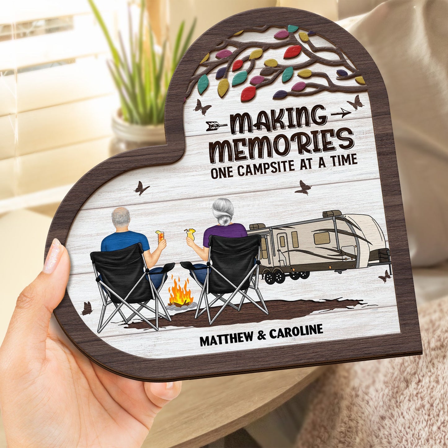 Camping Partners For Life - Gift For Camping Couples - Personalized 2-Layered Wooden Plaque With Stand