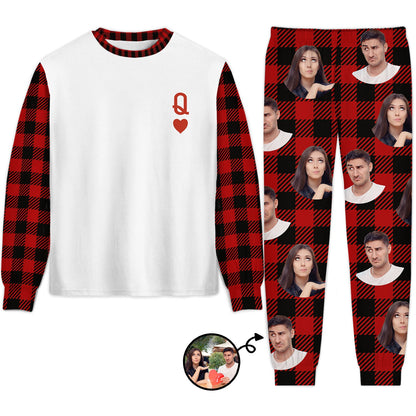 Custom Photo King Queen - Gift For Couples - Personalized Unisex Pajamas Set
