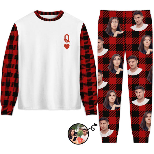 Custom Photo King Queen - Gift For Couples - Personalized Unisex Pajamas Set