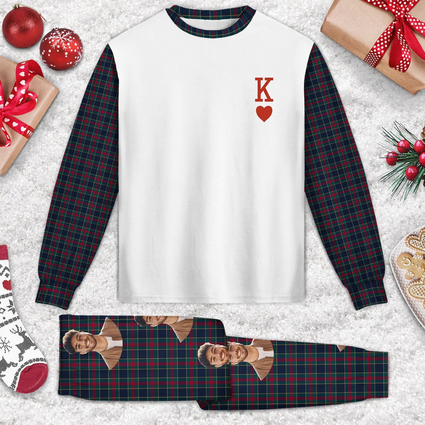 Custom Photo King Queen - Gift For Couples - Personalized Unisex Pajamas Set