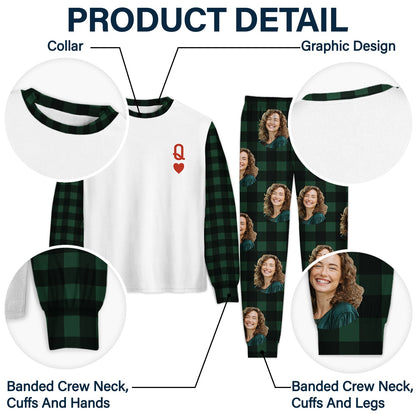 Custom Photo King Queen - Gift For Couples - Personalized Unisex Pajamas Set