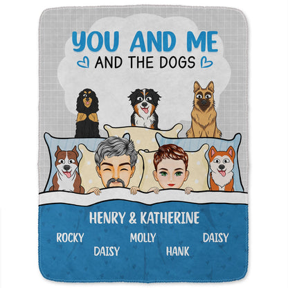 You And Me And The Fur Babies Cartoon - Gift For Pet Couples - Personalized Fleece Blanket, Sherpa Blanket