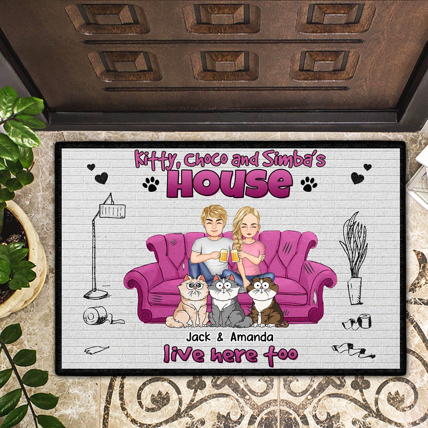 Live Here Too - Gift For Pet Lovers - Personalized Doormat