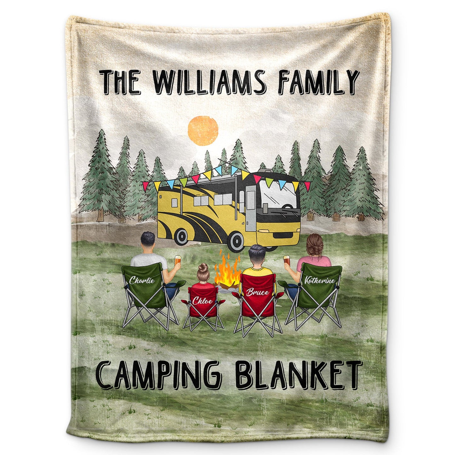 Family Camping Blanket - Gift For Camping Lovers - Personalized Fleece Blanket, Sherpa Blanket