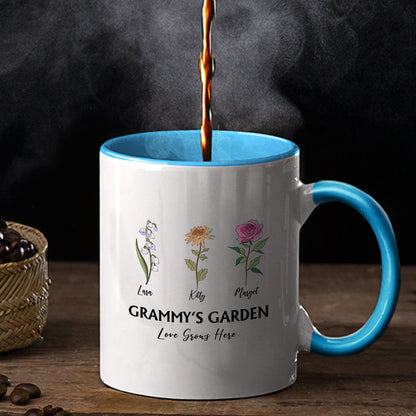 Grandma's Garden Birth Flowers - Gift For Grandma, Mommy - Personalized Accent Mug