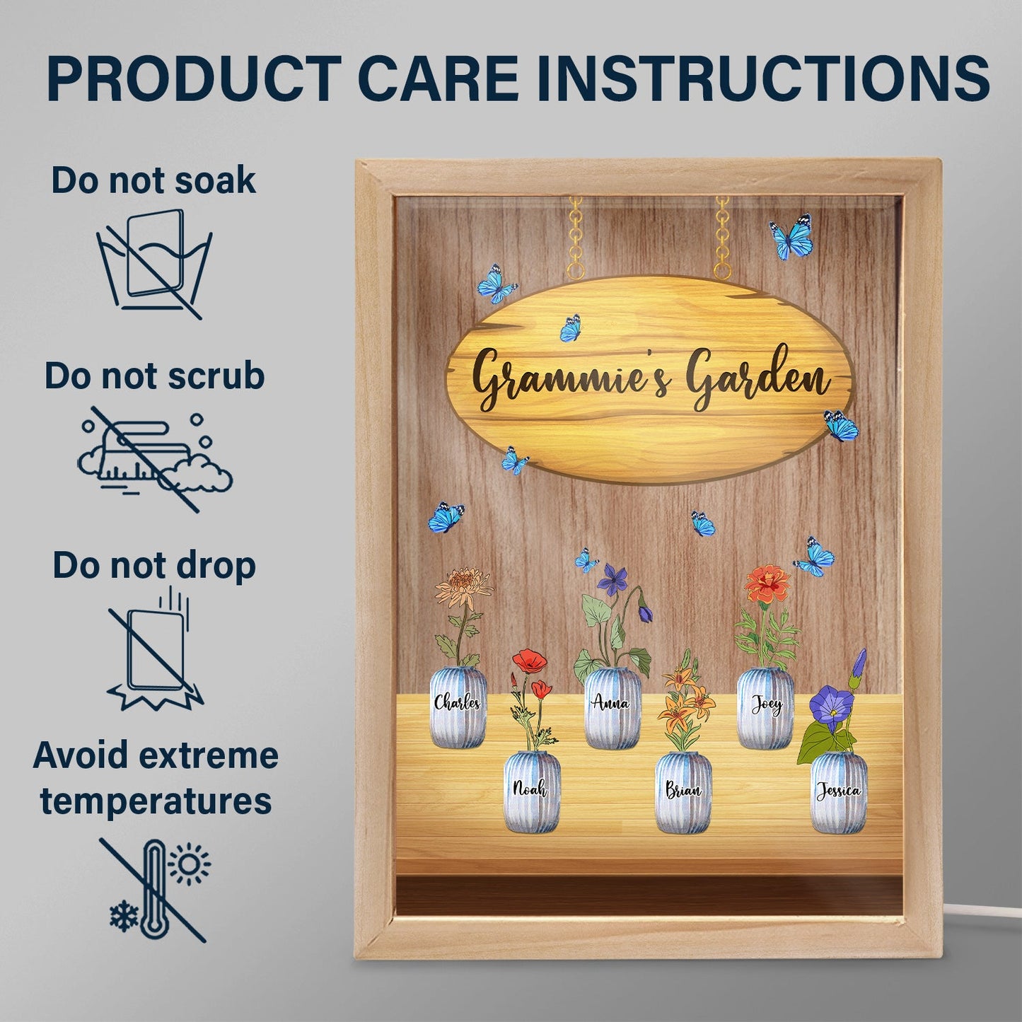 Grandma's Garden - Gift For Grandma, Mommy - Personalized Picture Frame Light Box