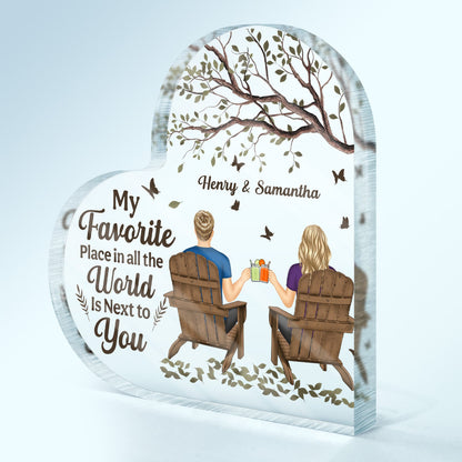 My Favorite Place In All The World - Anniversary Gift For Couples - Personalized Heart Shaped Acrylic Plaque