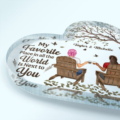 My Favorite Place In All The World - Anniversary Gift For Couples - Personalized Heart Shaped Acrylic Plaque