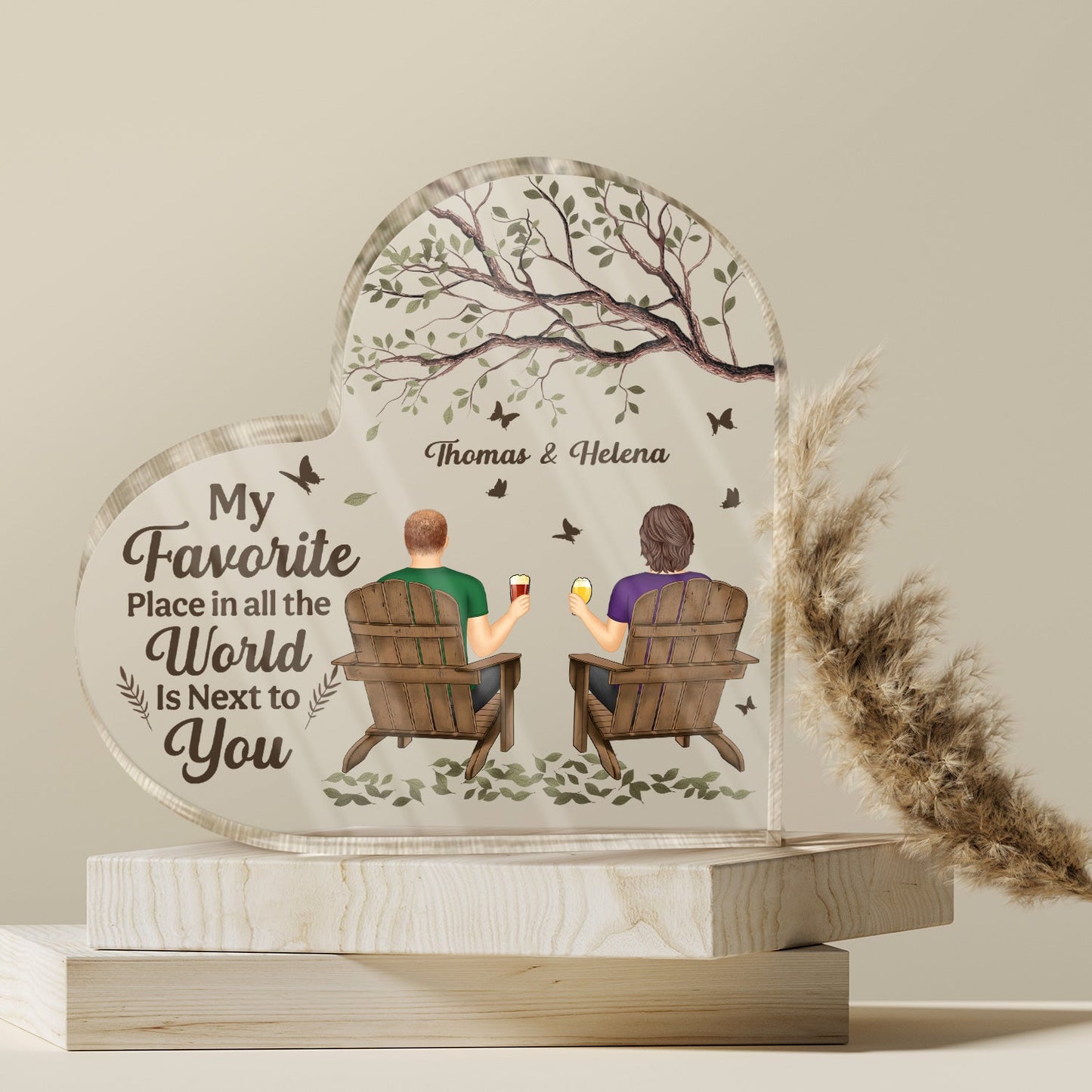 My Favorite Place In All The World - Anniversary Gift For Couples - Personalized Heart Shaped Acrylic Plaque