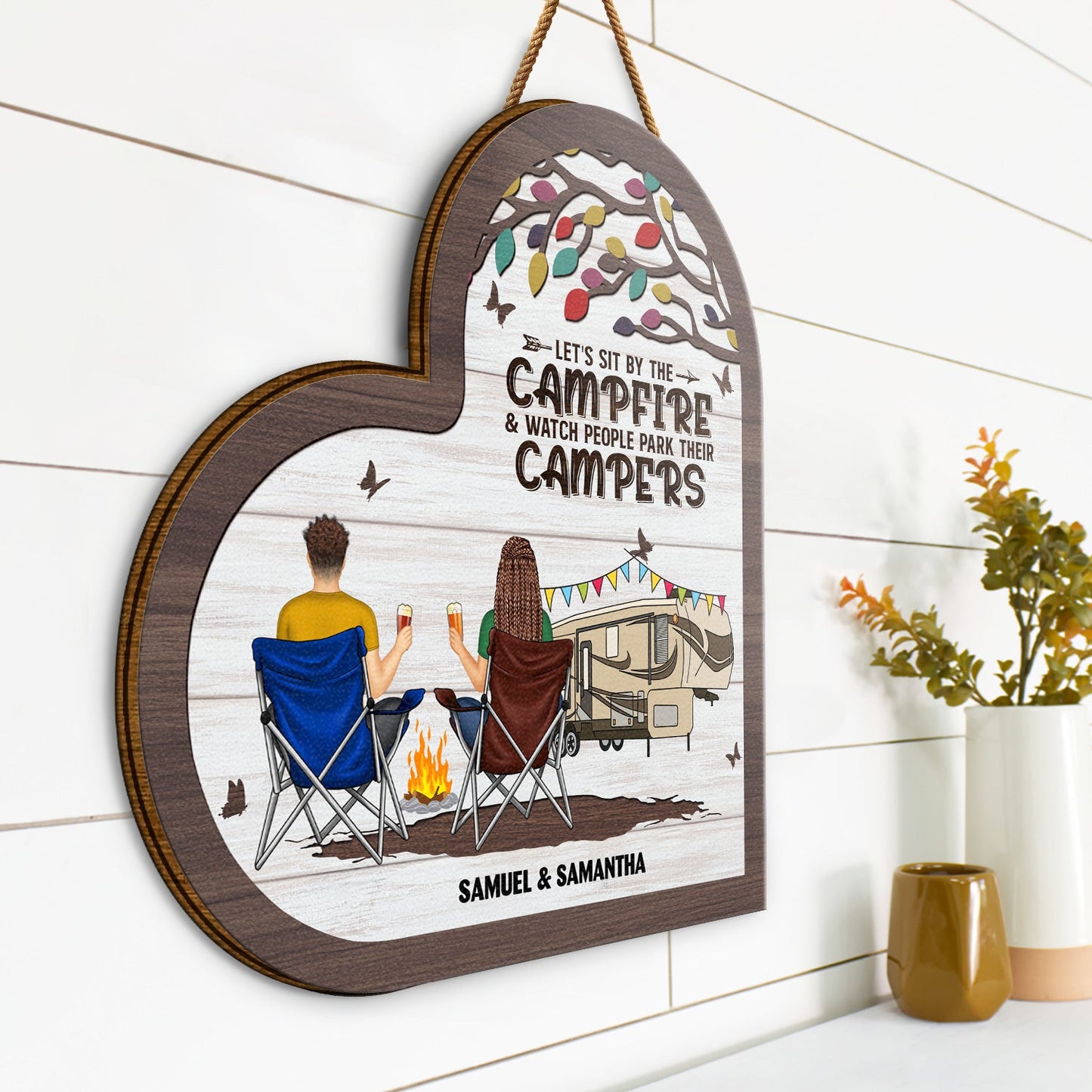 Camping Partners For Life - Gift For Camping Couple - Personalized Custom Shaped Wood Sign
