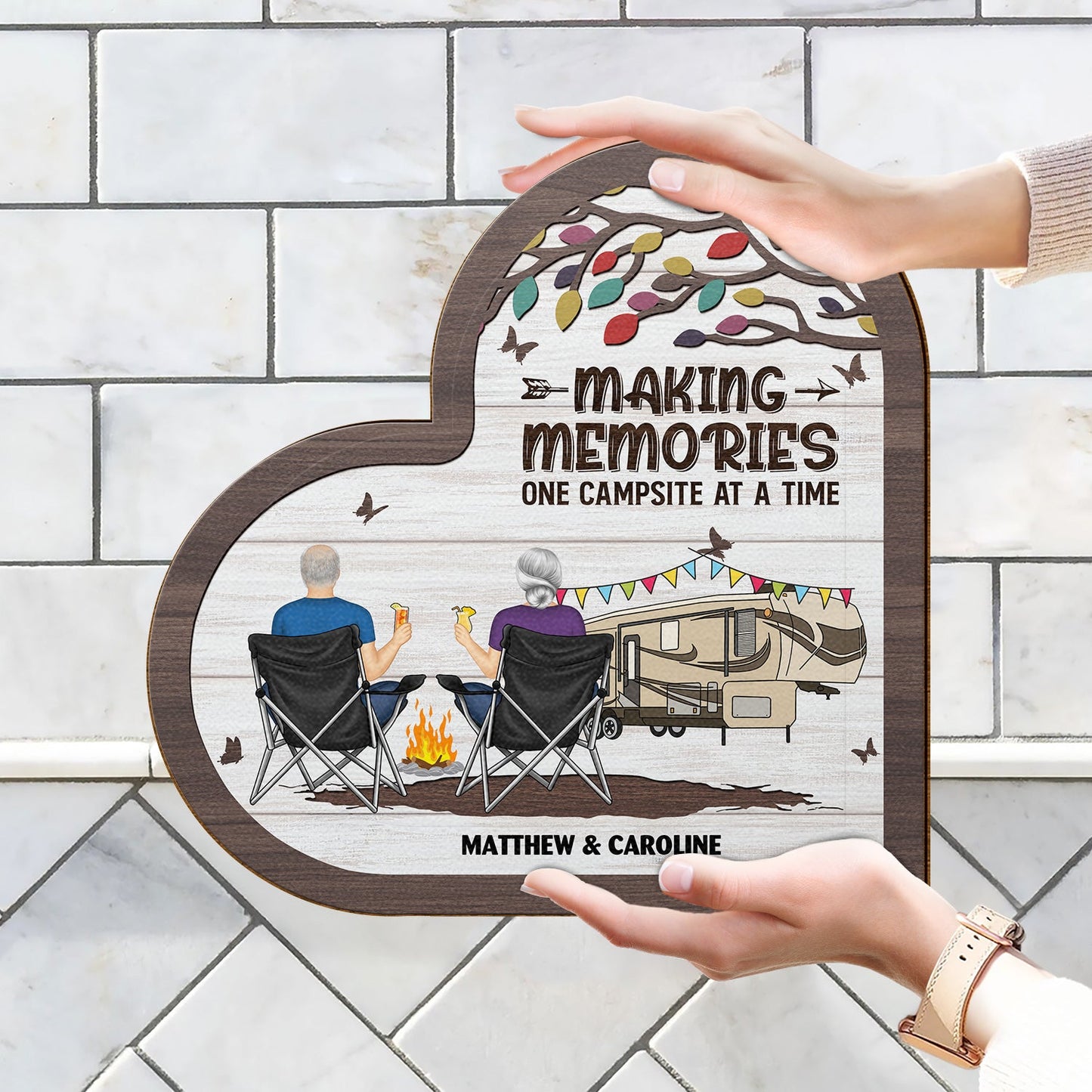 Camping Partners For Life - Gift For Camping Couple - Personalized Custom Shaped Wood Sign