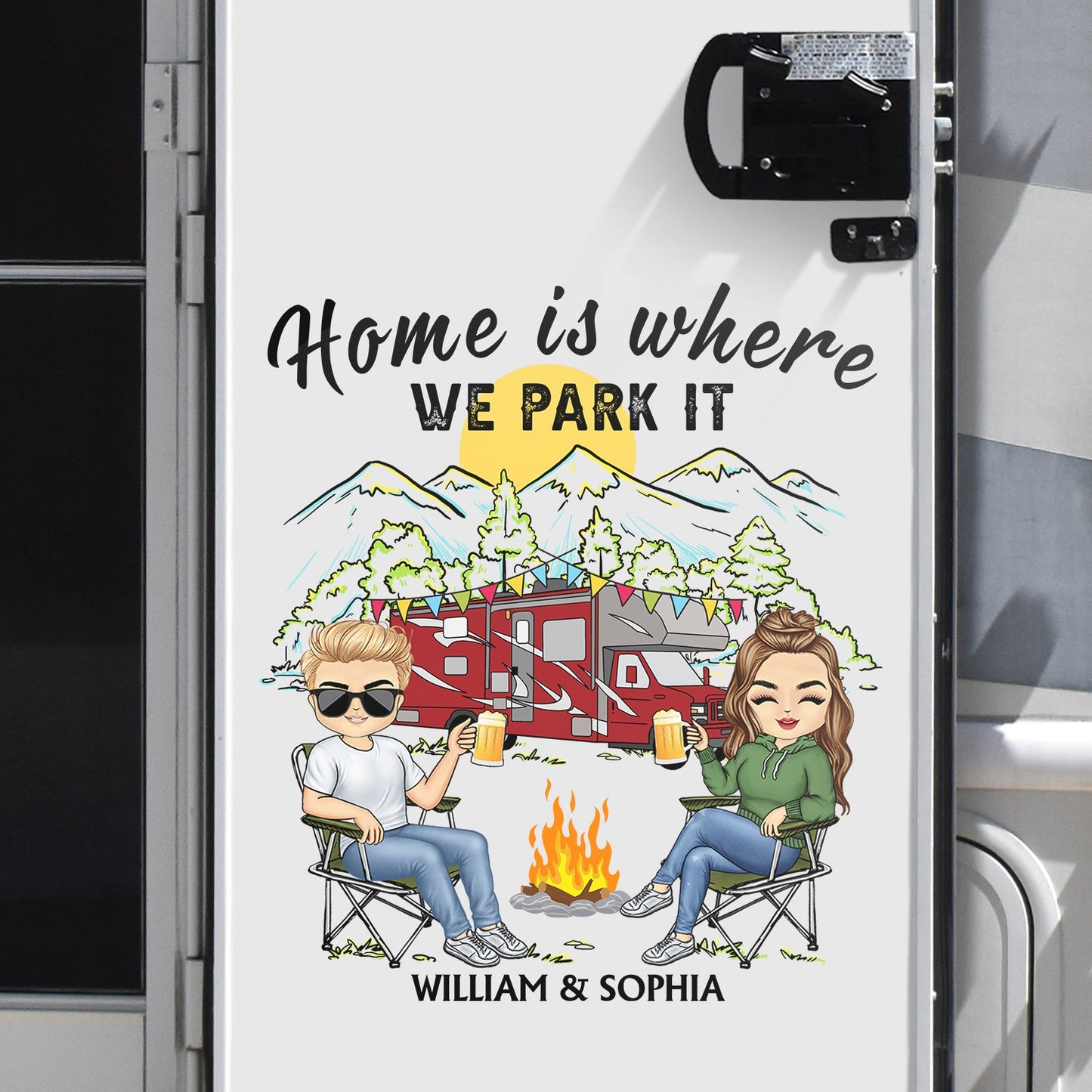 Home Is Where We Park It Chibi - Gift For Camping Couples - Personalized Camping Decal, Decor Decal