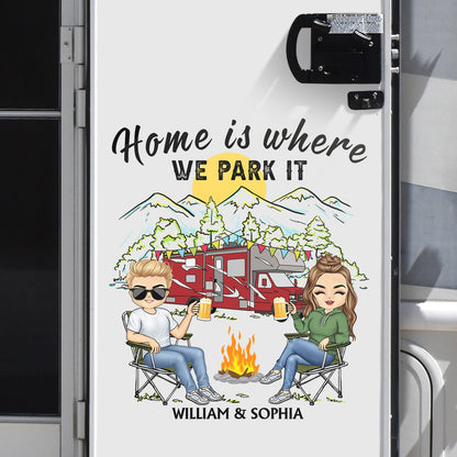 Home Is Where We Park It Chibi - Gift For Camping Couples - Personalized Camping Decal, Decor Decal