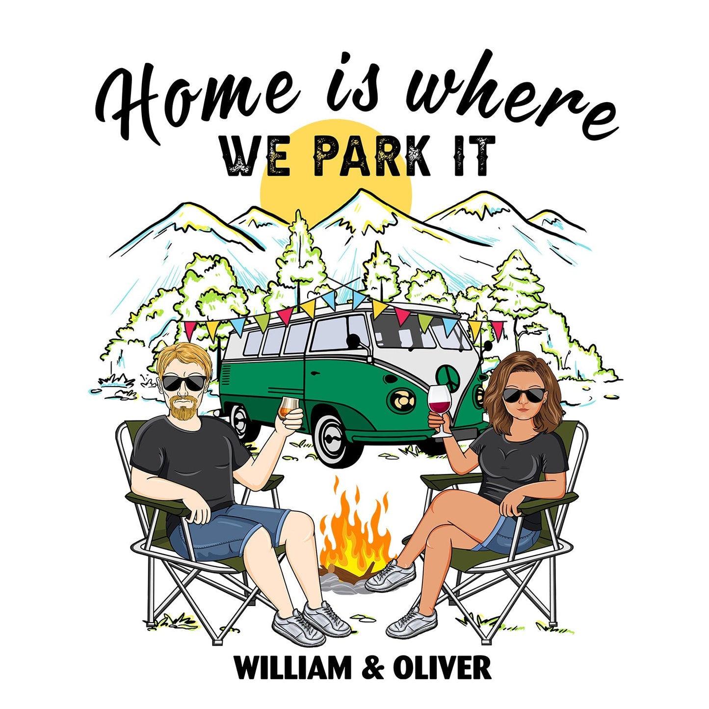 Home Is Where We Park It Family Vector - Gift For Camping Couples - Personalized Camping Decal, Decor Decal