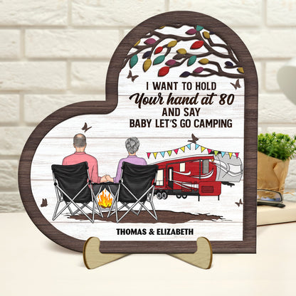 Baby Let's Go Camping - Gift For Camping Couples - Personalized 2-Layered Wooden Plaque With Stand