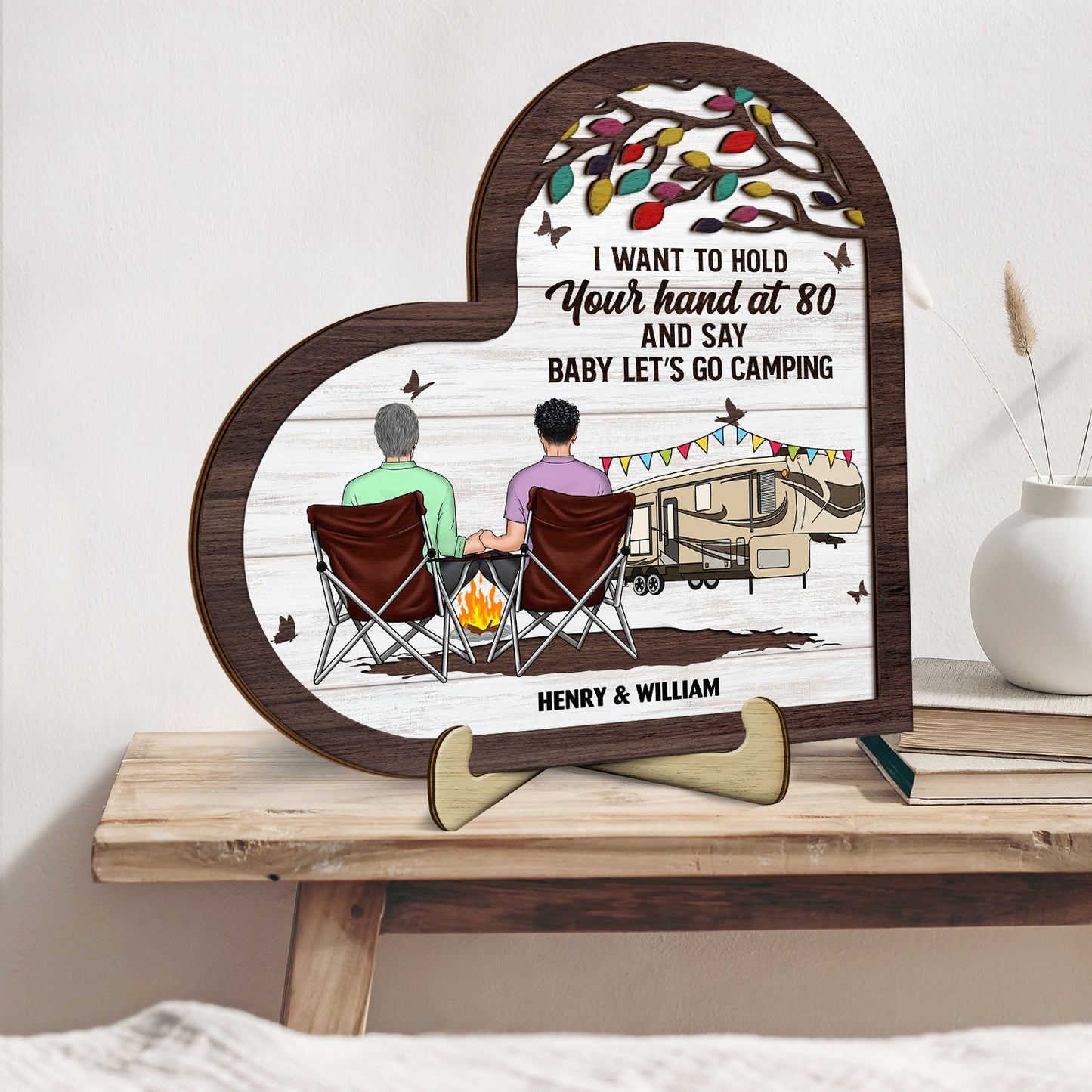 Baby Let's Go Camping - Gift For Camping Couples - Personalized 2-Layered Wooden Plaque With Stand