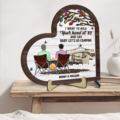 Baby Let's Go Camping - Gift For Camping Couples - Personalized 2-Layered Wooden Plaque With Stand