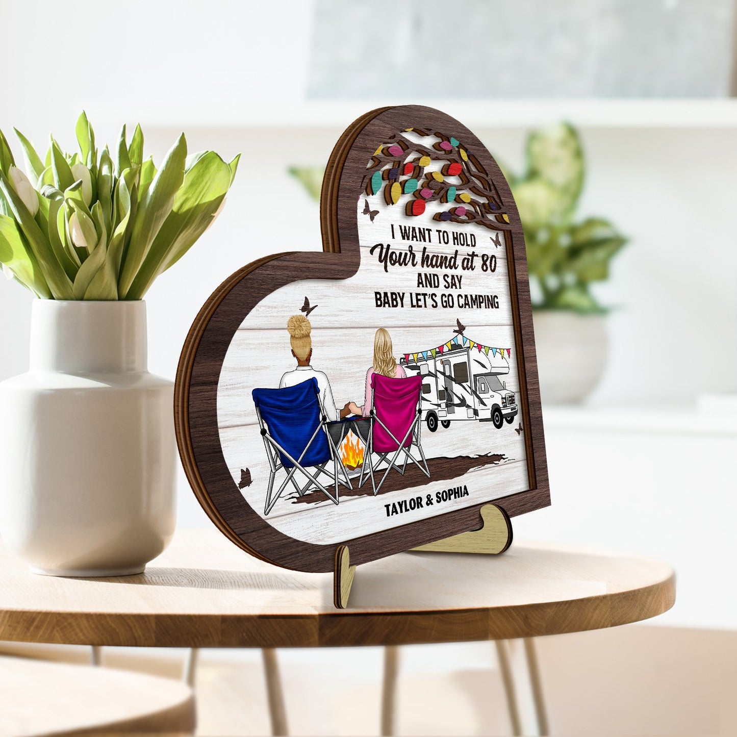 Baby Let's Go Camping - Gift For Camping Couples - Personalized 2-Layered Wooden Plaque With Stand