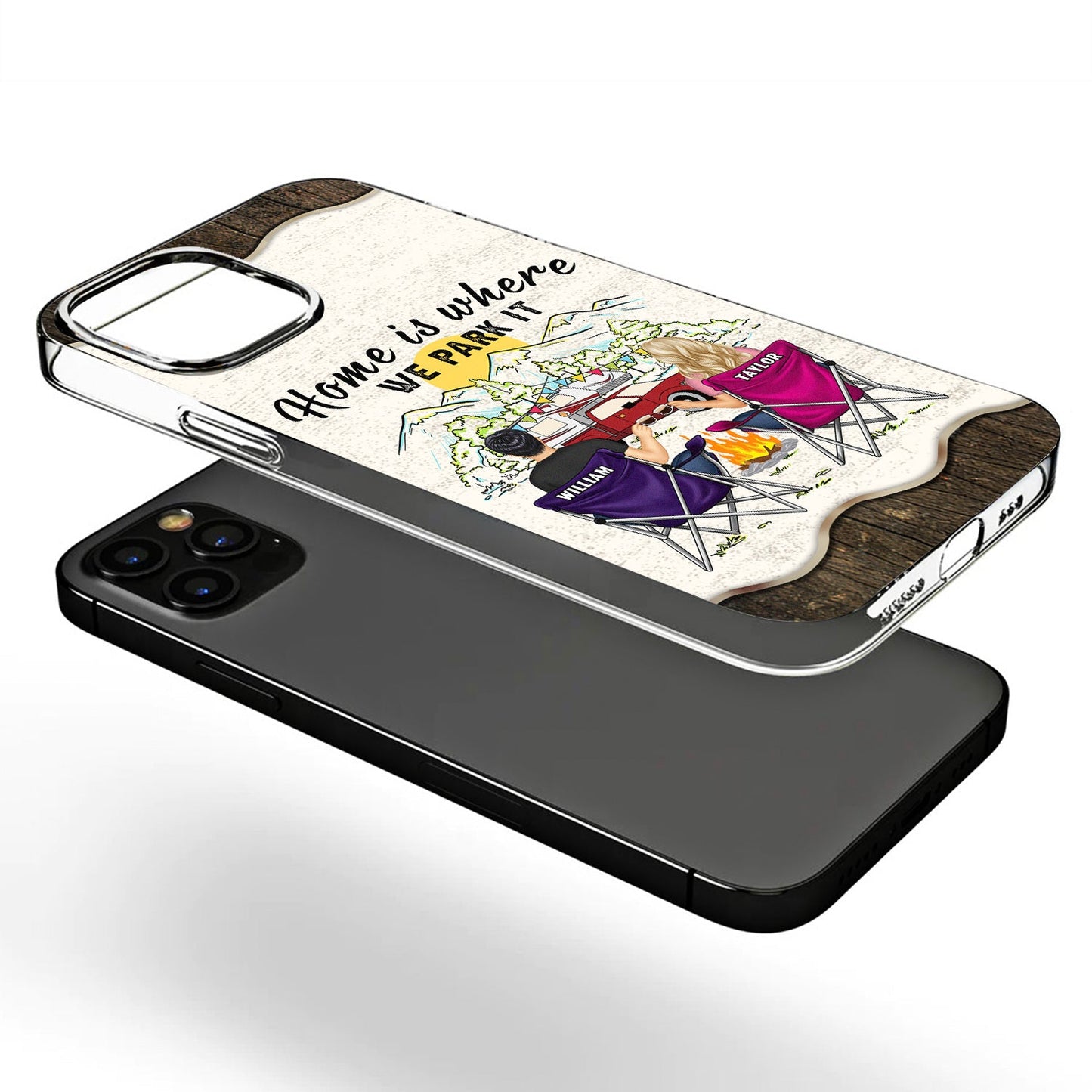 Home Is Where We Park It Back Couple - Gift For Camping Couples - Personalized Clear Phone Case