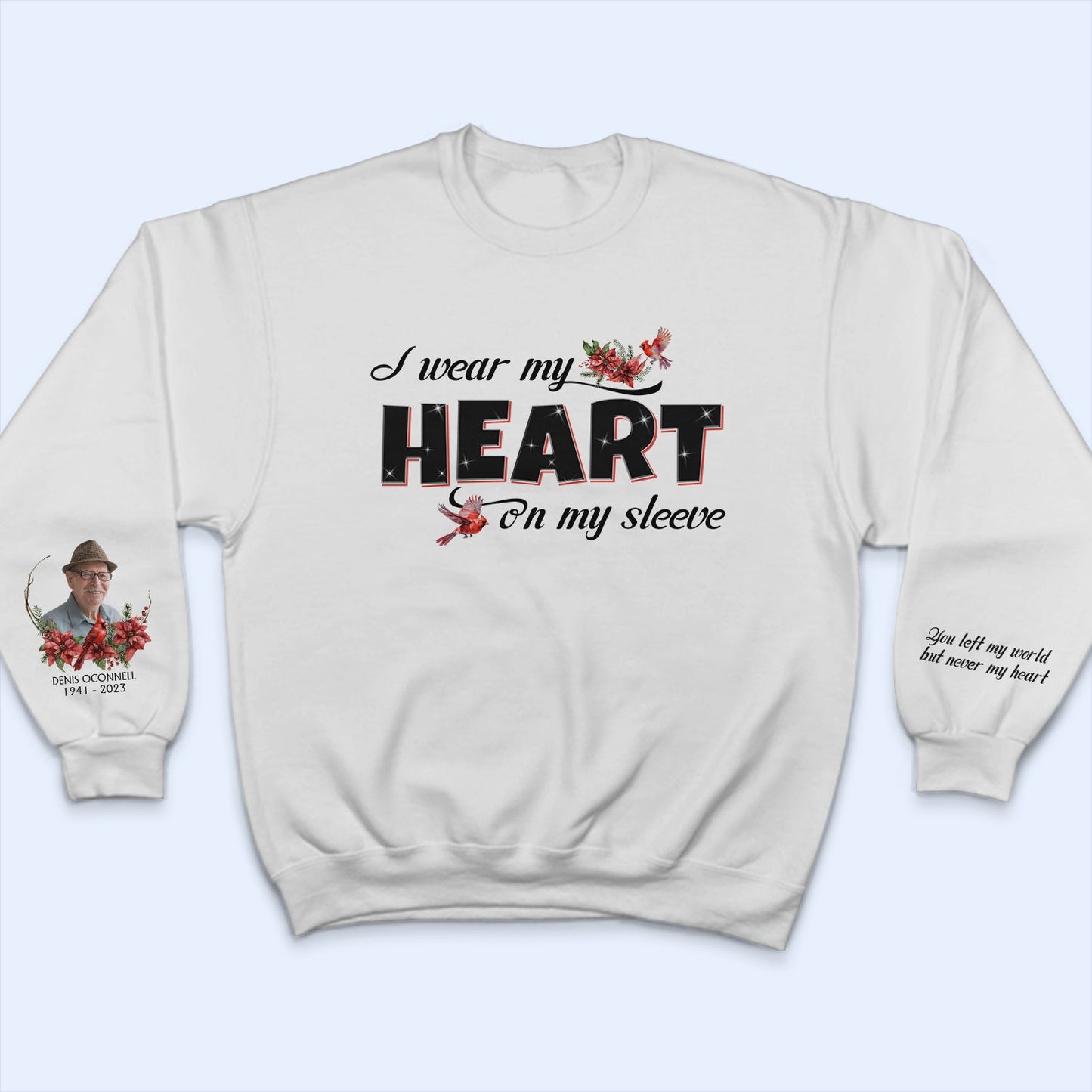 Custom Photo Wear My Heart On My Sleeve - Memorial, Sympathy Gift - Personalized Unisex Sweatshirt With Design On Sleeve