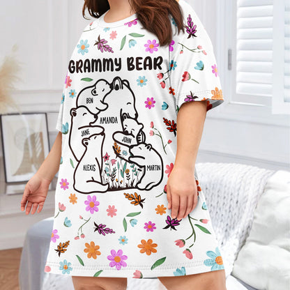 Mama Bear Floral Style - Birthday, Loving Gift For Mom, Mother, Grandma, Grandmother - Personalized Women's Sleep Tee